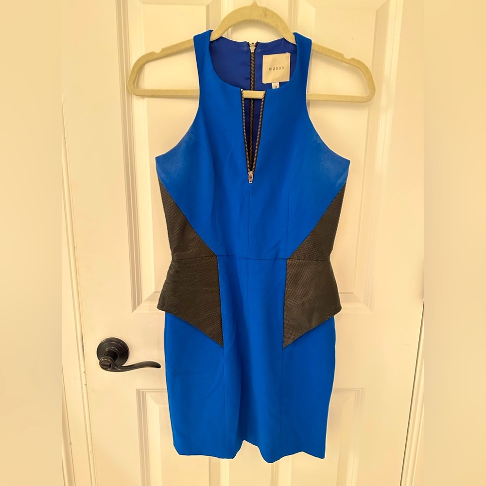 Mason designer real leather panels mini dress